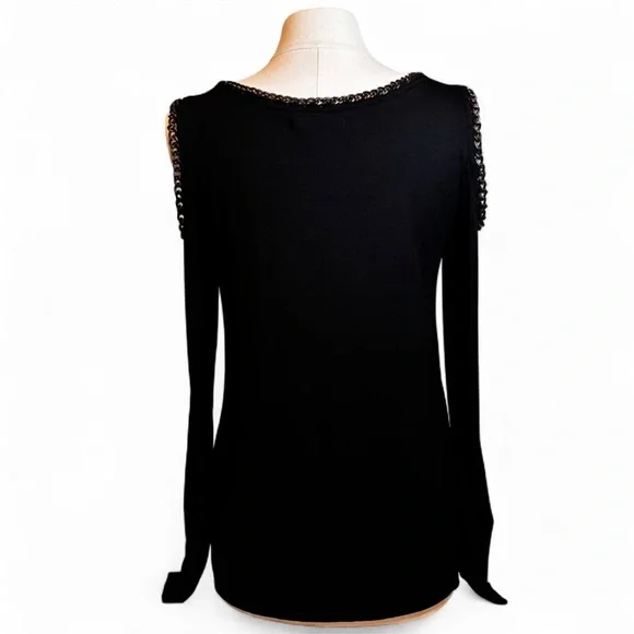 Bailey 44 | NWOT | Black Cold Shoulder Chain Detail Top | L - Picture 7 of 9